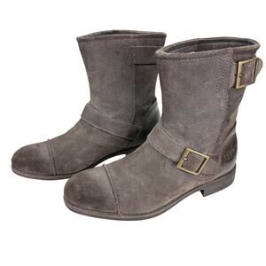 UGG Lancing Moto Ankle Boots Mens Size 7 /Women Size 9 Gray‎ Suede Cap Toe Biker